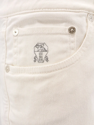 Shop Brunello Cucinelli Stretch Cotton Trouser With Back Logo Patch