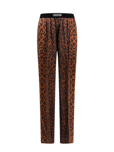 Shop Tom Ford Stretch Silk Trouser With Animalier Print