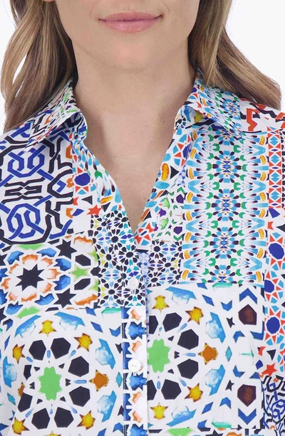 Shop Foxcroft Mary Intertwine Button-up Shirt In White Multi