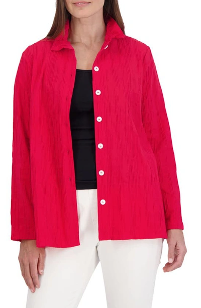 Shop Foxcroft Carolina Crinkled Cotton Blend Overshirt In Simply Red