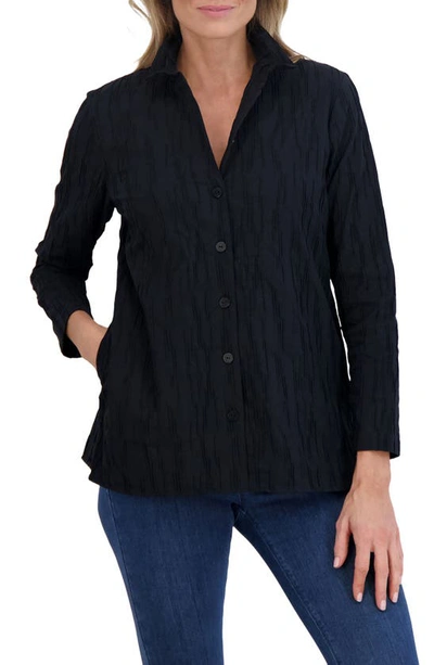 Shop Foxcroft Carolina Crinkled Cotton Blend Overshirt In Black