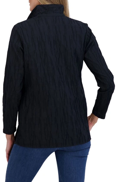 Shop Foxcroft Carolina Crinkled Cotton Blend Overshirt In Black