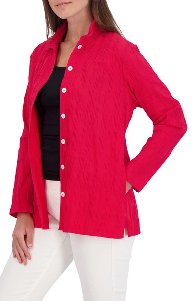 Shop Foxcroft Carolina Crinkled Cotton Blend Overshirt In Simply Red
