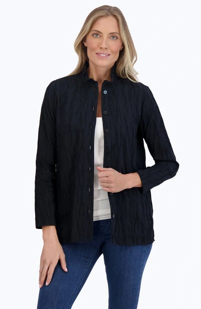 Shop Foxcroft Carolina Crinkled Cotton Blend Overshirt In Black
