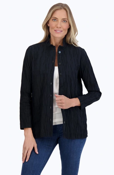 Foxcroft Carolina Crinkled Cotton Blend Overshirt In Black
