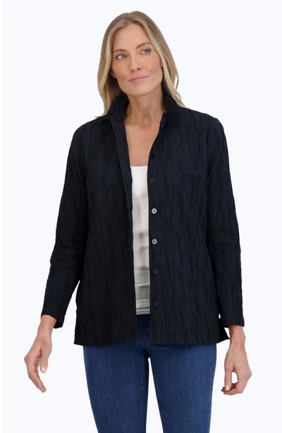 Shop Foxcroft Carolina Crinkled Cotton Blend Overshirt In Black