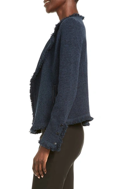 Nic + Zoe Fringe Mix Knit Jacket In Dark Indigo