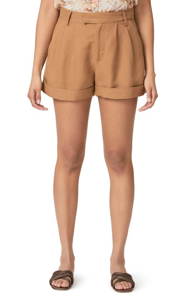 Shop Paige Bistro Linen Blend Cuff Shorts In Teak