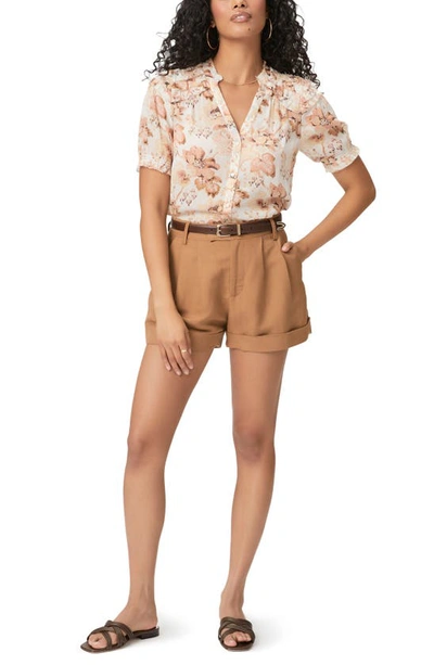 Shop Paige Bistro Linen Blend Cuff Shorts In Teak