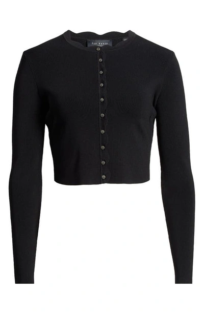 Shop Ted Baker Kklara Scallop Trim Cardigan In Black