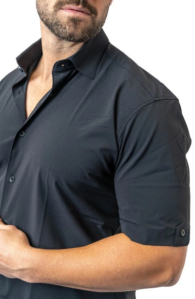 Maceoo Galileo Stretchcore Short Sleeve Performance Button-up Shirt In Black