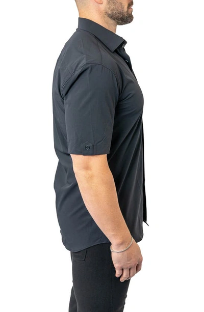Shop Maceoo Galileo Stretchcore Short Sleeve Performance Button-up Shirt In Black