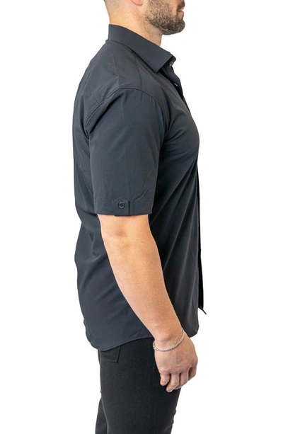 Maceoo Galileo Stretchcore Short Sleeve Performance Button-up Shirt In Black