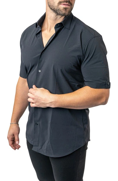 Maceoo Galileo Stretchcore Short Sleeve Performance Button-up Shirt In Black