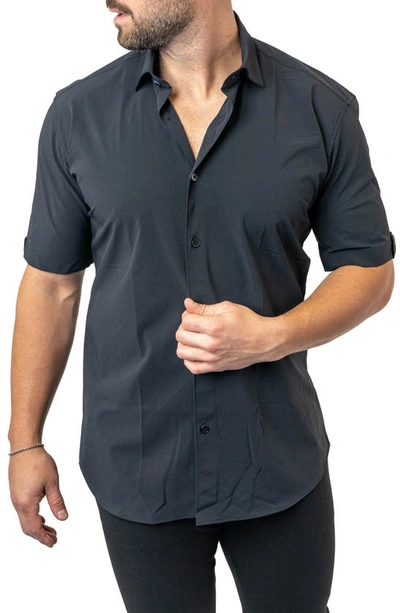 Maceoo Galileo Stretchcore Short Sleeve Performance Button-up Shirt In Black
