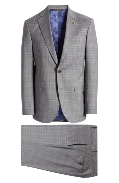 Shop Ted Baker London Jay Slim Fit Windowpane Check Wool Suit In Medium Grey