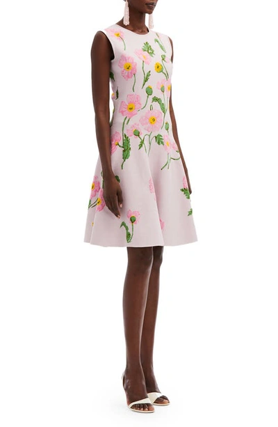 Shop Oscar De La Renta Poppy Jacquard Fit & Flare Dress In Pink/ Soft Pink