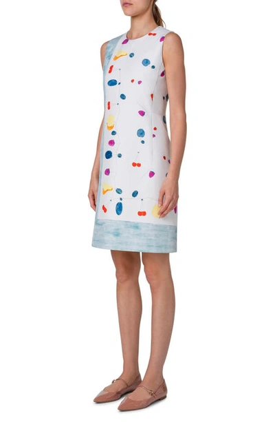 Shop Akris Fruit Print Cotton & Silk Blend Sheath Dress In Greige-multicolor