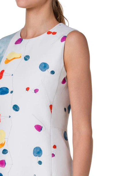 Shop Akris Fruit Print Cotton & Silk Blend Sheath Dress In Greige-multicolor