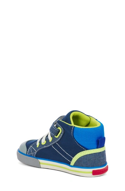 Shop See Kai Run Kids' Dane High Top Sneaker In Blue/ Lime