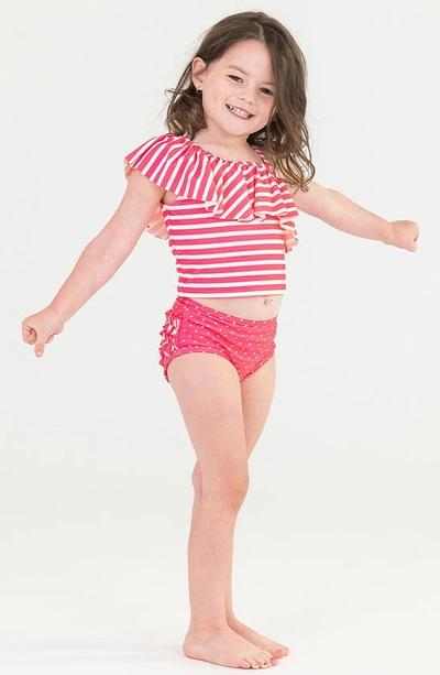 Rufflebutts Kids' Hot Pink Heart Ruffle One-shoulder Two-piece Swimsuit In Pink