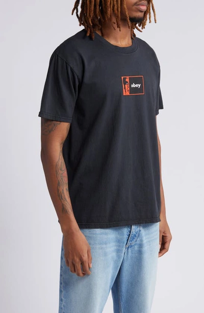 Shop Obey Half Icon Cotton Graphic T-shirt In Pigment Vintage Black
