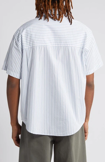 Shop Obey Bigwig Relaxed Stripe Short Sleeve Camp Shirt In Good Grey Multi