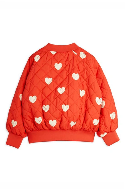 Shop Mini Rodini Kids' Heart Print Quilted Baseball Jacket In Red