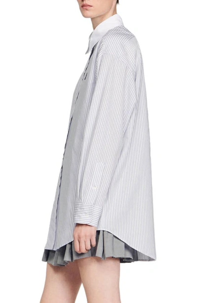 Shop Sandro Oversize Stripe Button-up Shirt In Grey / White