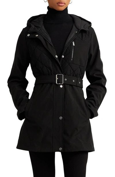 Shop Lauren Ralph Lauren Quilted Detail Hooded Jacket In Black