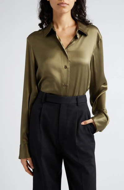 Shop Twp The Slim Silk Button-up Shirt In Burnt Olive