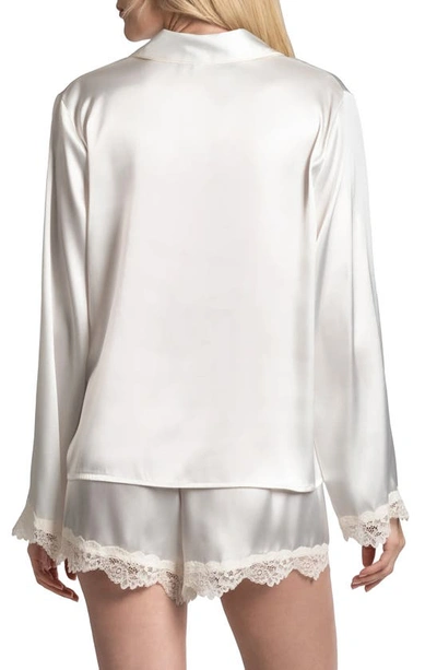 Shop In Bloom By Jonquil Felicity Lace Trim Long Sleeve Satin Shorts Pajamas In Off White