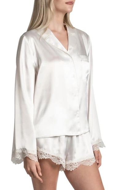 Shop In Bloom By Jonquil Felicity Lace Trim Long Sleeve Satin Shorts Pajamas In Off White