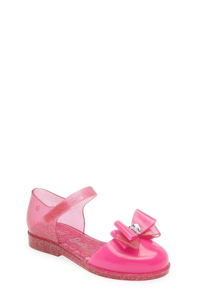 Shop Mini Melissa X Barbie® Kids' Amy Ankle Strap Flat In Pink Glitter