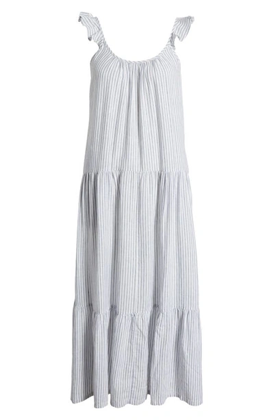 Shop Caslon Stripe Ruffle Tiered Linen Blend Maxi Sundress In White- Blue M Cove Stripe