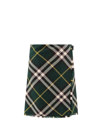 Shop Burberry Wool Skirt With  Check Motif