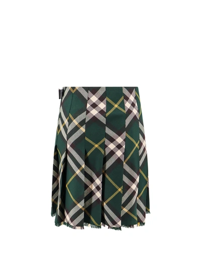 Shop Burberry Wool Skirt With  Check Motif