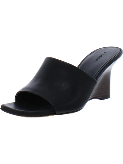 Shop Vince Pia Womens Leather Slide Wedge Sandals In Black