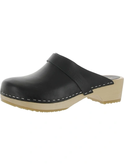 Shop Swedish Hasbeens Swedish Husband Womens Leather Slip-on Clogs In Black