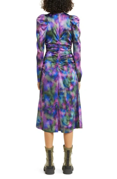 Shop Ganni Long Sleeve Silk Blend Dress In Simply Purple