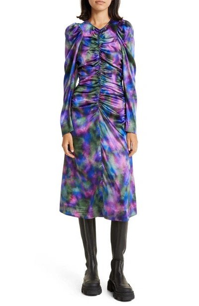 Shop Ganni Long Sleeve Silk Blend Dress In Simply Purple