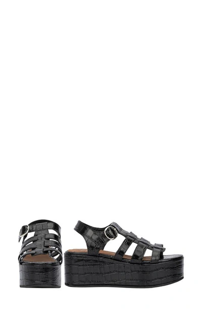 Shop Aquatalia Dafne Croc-embossed Platform Gladiator Sandal In Black