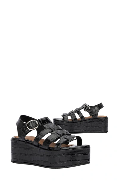 Shop Aquatalia Dafne Croc-embossed Platform Gladiator Sandal In Black