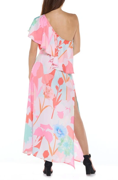 Shop Ranee's Floral One Shoulder Ruffle Belted Maxi Dress In Pink