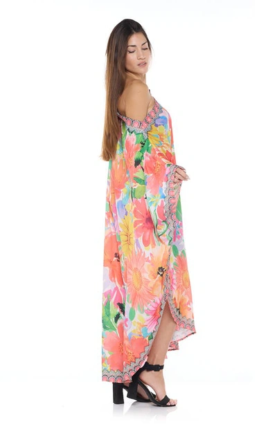 Ranee's Floral One-shoulder Cover-up Dress In Orange