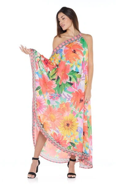 Ranee's Floral One-shoulder Cover-up Dress In Orange