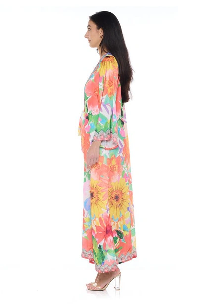 Ranee's Floral Long Sleeve Wrap Duster In Orange