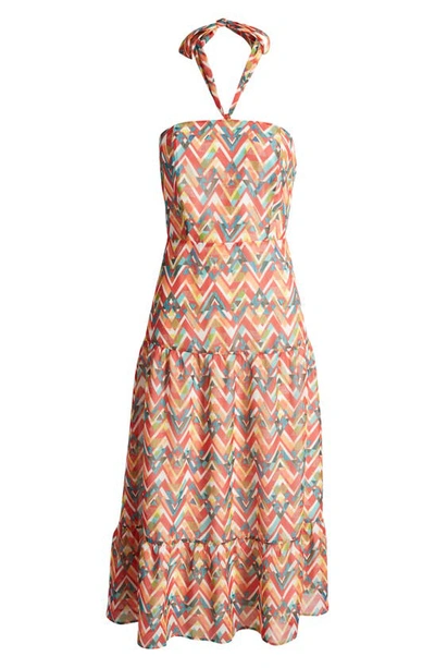 Shop Sam Edelman Geo Print Halter Maxi Dress In Coral Multi