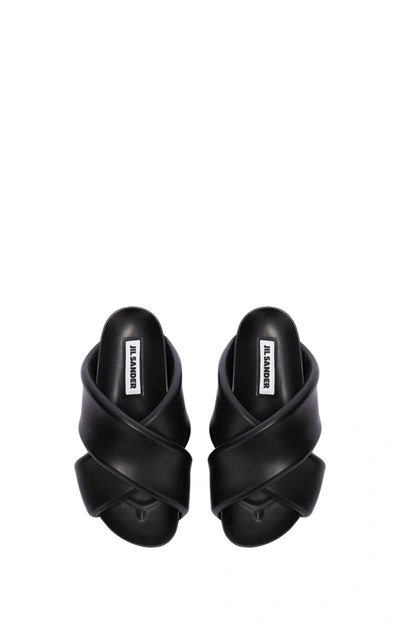 Shop Jil Sander Cross-strap Padded Leather Slide In Black