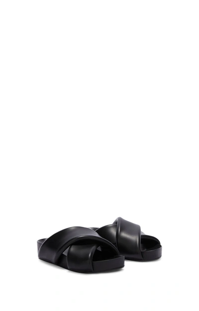 Shop Jil Sander Cross-strap Padded Leather Slide In Black